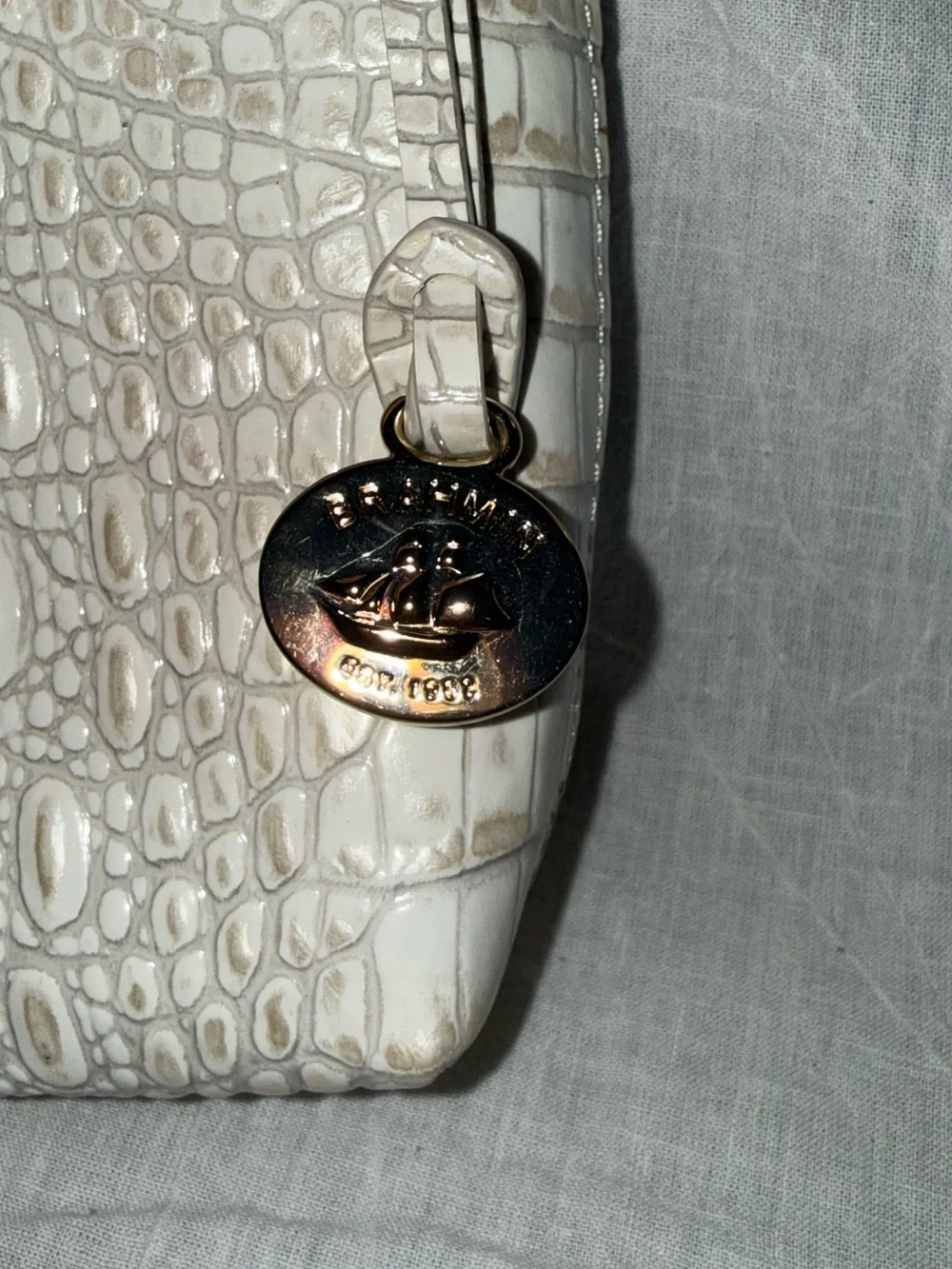 Brahmin White Croc-Embossed Shoulder Bag
